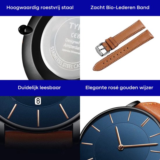 Montre Tyme - Homme - 39,5 mm - Blauw - Montres pour Homme - Emballage cadeau