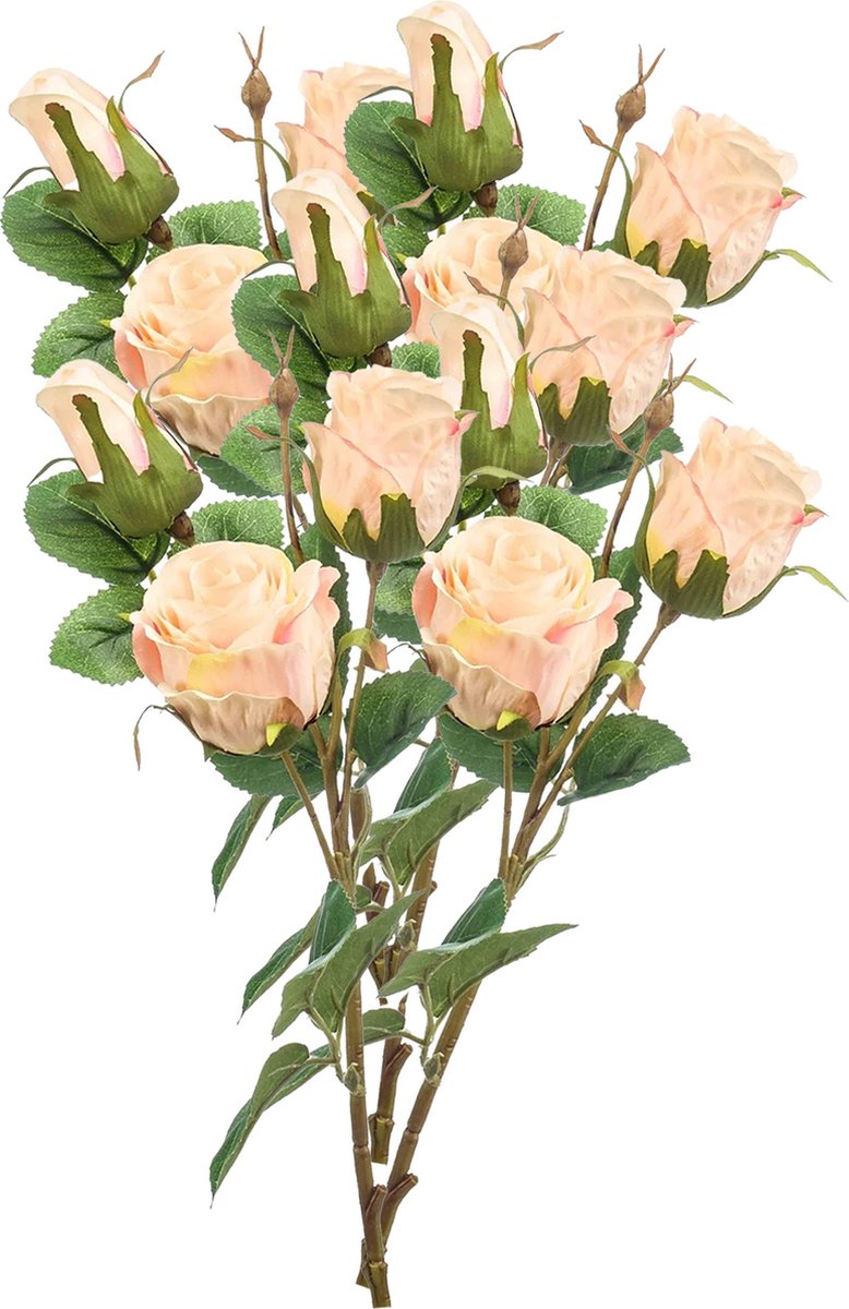 Emerald Kunstbloem Roos tak - 5x - 44 cm - licht roze - Kunst zijdebloemen Lichtroze