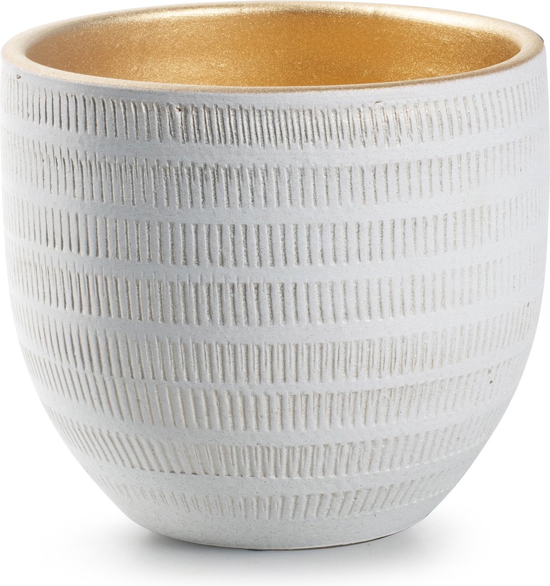 Jodeco Plantenpot/bloempot Beau - wit/goud - keramiek - D14 x H16 cm - hotel chique