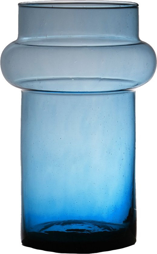 Hakbijl Glass Bloemenvaas Luna - transparant blauw - eco glas - D16 x H25 cm - cilinder vaas