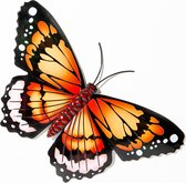 Anna Collection Wanddecoratie vlinders - 2x - oranje/blauw - 34 x 21 cm - metaal - muurdecoratie