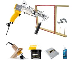 Tufting Gun Beginnerspakket - XL - Starter kit met Tufting Machine AK-DUO PRO geel, Tufting Frame, Tufting Doek, Tufting Lijm, Tapijt Tondeuse en olie - Beginnen met Tuften