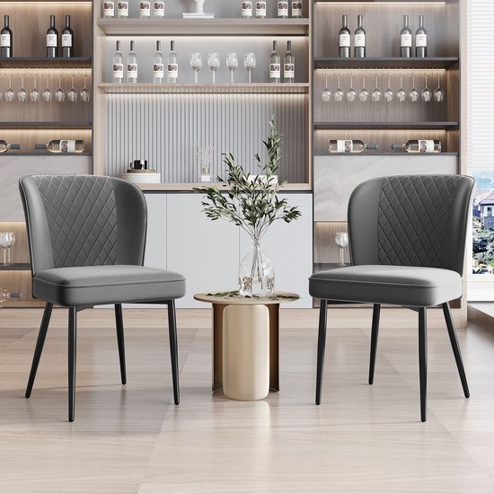 Sweiko Chaise de salle à manger (2 pcs), gris foncé, chaise design rembourrée avec dossier, assise en structure métallique en velours