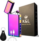 K&L Elektrische Aansteker | USB C oplaadbare Plasma Aansteker | Wind en Storm Bestendig | Metallic Multi Color + Sleutelhanger