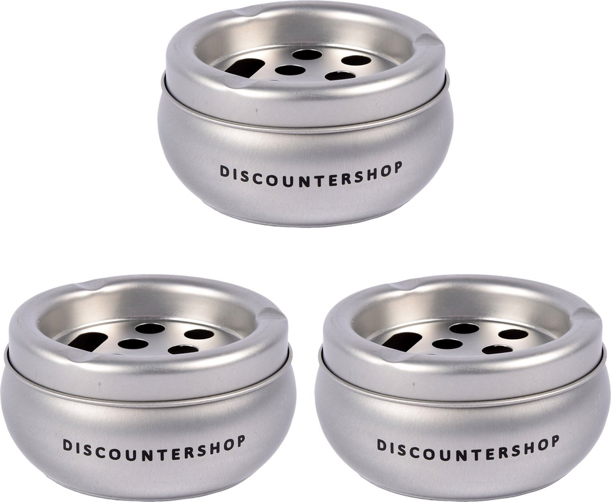 Goedkoopste Discountershop Stijlvolle Zilveren Aluminium Terrasasbakken - Set van 3 - Stormasbak Voor Buiten - Geïnspireerd door Vitas' 7th Element - 10cm Diameter
