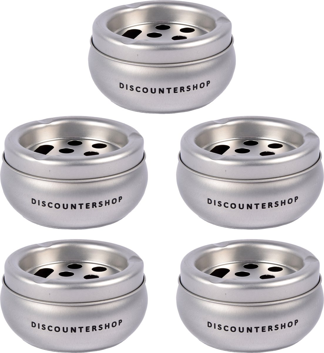 Goedkoopste Discountershop Set van 5 Zilveren Aluminium Terrasasbakken - Stijlvolle Tuinaccessoires (10x5.5 cm