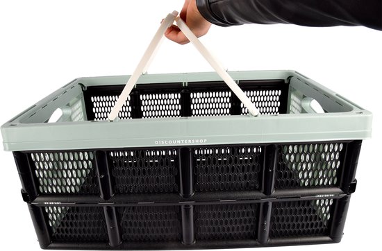 Vouwkrat 40L Zwart/Groen - Set van 2 Opvouwbare Kunststof Boodschappenkratten - Stapelbare Opbergkratten & Fietskratten - Voor Opslag, Verhuizen, Klussen & Supermarkt — afbeelding 4