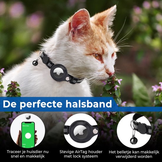 Airtag halsband kat - Airtag Halsband Kat en Hond - 5 cm t/m 35 cm - Reflecterend en Comfortabel - Zwart - Century Goods