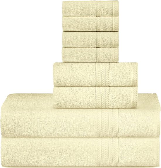 Bastix - Supreme Premium 500 g/m² 8-delige handdoekenset, 100% Baumwolle, machinewas, dubbel gestikt, sterke zoom en zeer absorberend voor badkamer, douche en dagelijks gebruik (8 stuks) (crème)