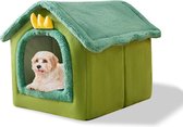 Bastix - kattengrotbed, wasbaar hondenbed, warme en gezellige pluche katteniglo, opvouwbaar comfortabel kattenhuis, huisdierbed met antislipbodem (M, groene dinosaurus)