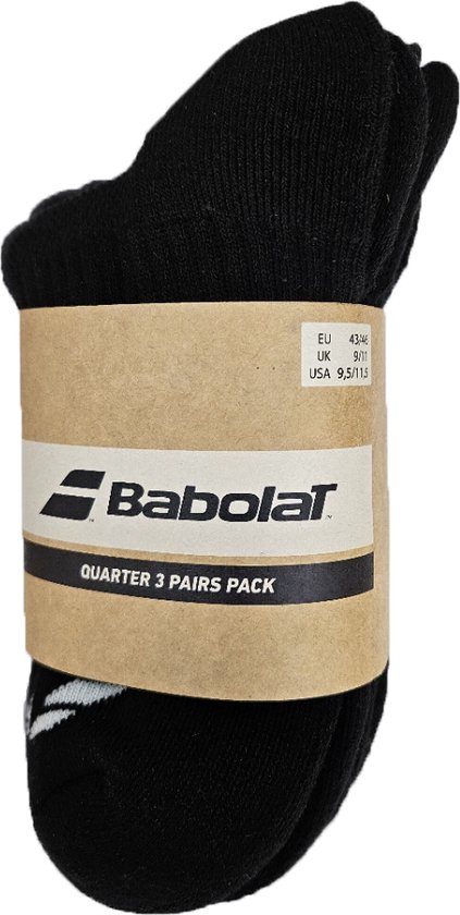 Babolat quarter 3 pair pack / half hoge sportsokken - zwart - maat 39/42