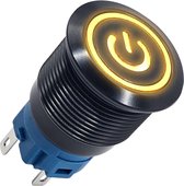 ProRide® Metalen Drukschakelaar 12V ON-OFF - 16mm - Aan/uit schakelaar - Spatwaterdicht - 12V/24V - LED Indicatie Geel