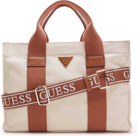 Guess Canvas Small Tote Dames Handtas - Natural/Cognac - One Size