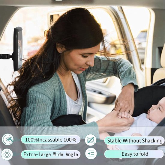 Vinabo 360° Autospiegel Baby - 100% Onbreekbare Achterbank Spiegel Big Vision - De Nieuwe Ouders Moeten Hebben - Verstelbaar - Geschikt voor Vele Hoofdsteunen