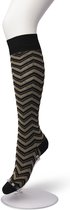 Bonnie Doon Dames Glitter Kniekousen Zwart/Goud maat 36/42 - Feestelijke Knie Kousen - Strepen - Party Knie Sokken - Uitstekend draagcomfort - Glittering Zig Zag Knee High - Kniesokken - Lurex - Zakt niet af - Black/Gold - LL201501.135