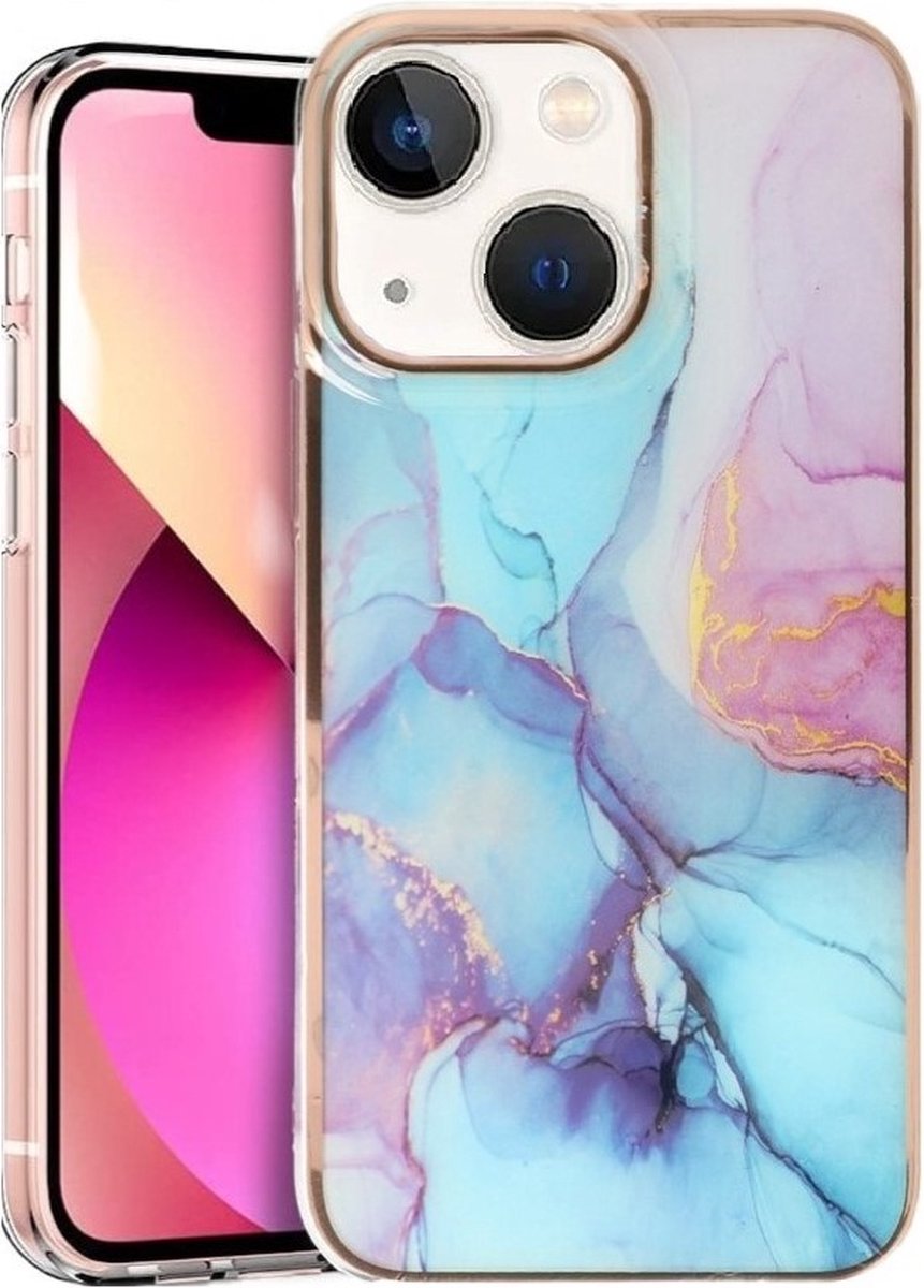CaseMania-Marmer iphone 15 Plus / iphone 14 Plus Backcover-Blauw