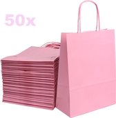 ArtiPack Kraft Papieren Tasjes Met Handvat – Zakjes – 50 Stuks – Lichtroze – 18x8x24 cm – Roze Cadeautasjes A5+