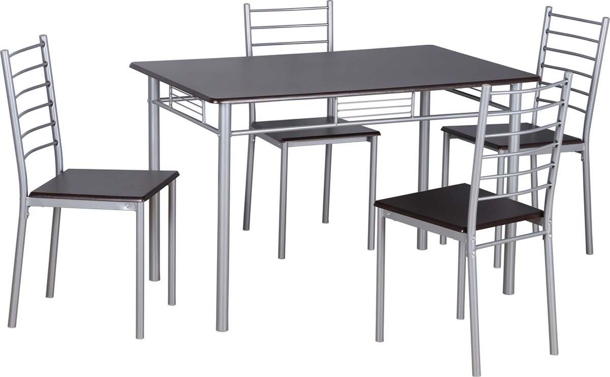 Tafelset met 4 stoelen Chiara - wengé
