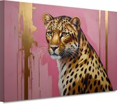 Portrait de léopard - Décoration murale Animaux - Tableau sur toile Or - Tableaux Classique - Peinture sur toile - Accessoires de bureau 150x100 cm