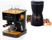 Eco-de Machine à expresso avec moulin à café - Machine à expresso avec moulin à café - Moulin à grains - Piston - Cafetière - Mousseur à lait - Zwart/orange
