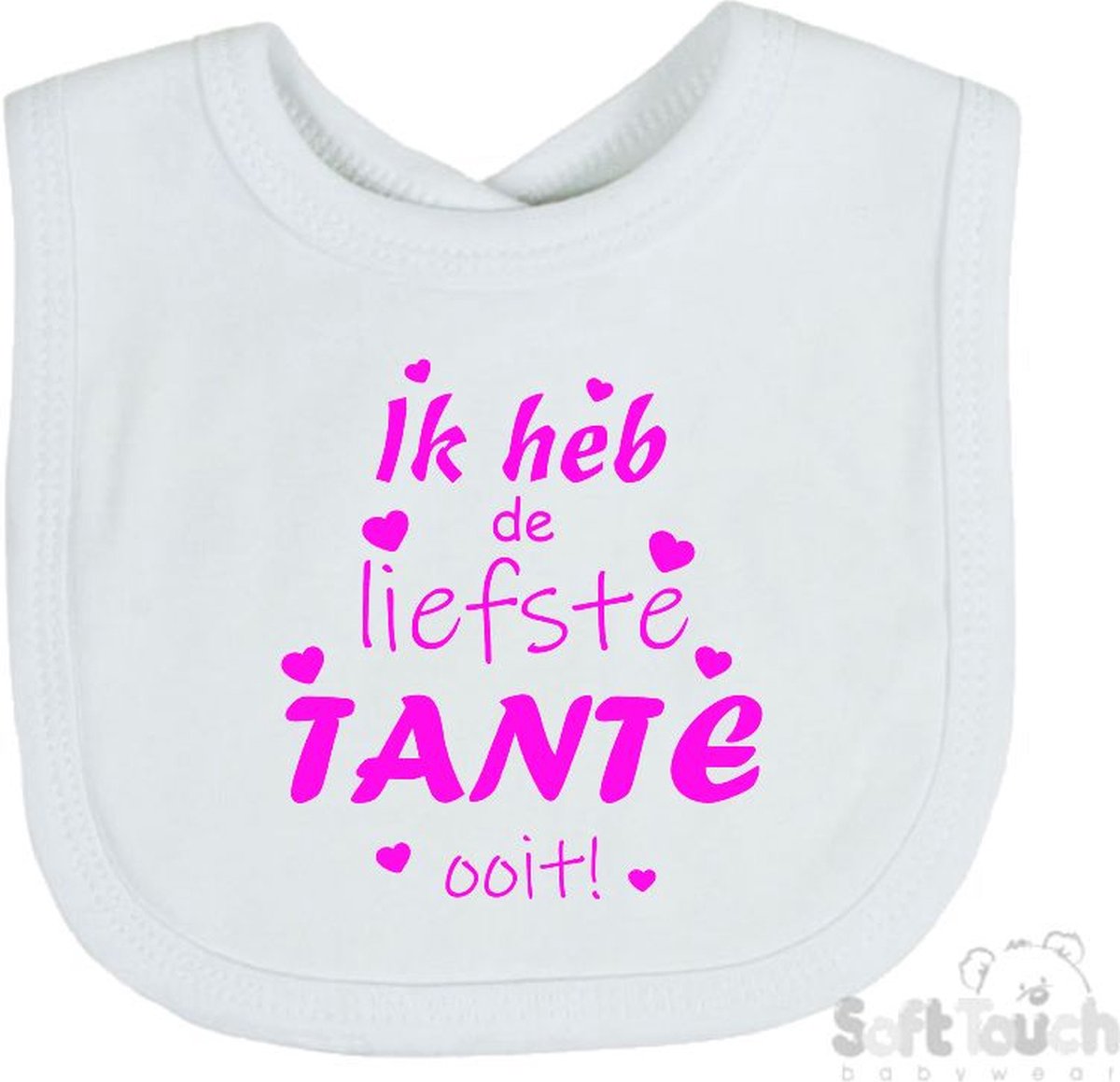 Goedkoopste Soft Touch Slabber Slabbetje Slab Ik heb de liefste TANTE ooit! Unisex Katoen Wit/Fluor pink Maat 33x22 Cm