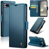 CaseMe - Hoesje geschikt voor Google Pixel 7A - Retro Wallet Book Case - Met Magnetische Sluiting - Blauw