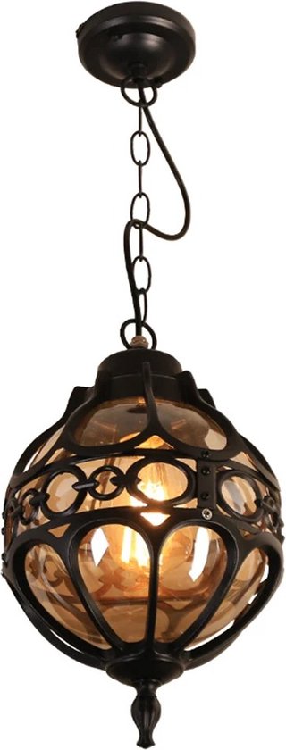 Vintage glazen outdoor hanglamp - hanglamp - buitenlamp - landelijke stijl - vintage stijl - Ibiza stijl - zwart - Waterdicht - aluminium - E27