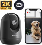 Protectly® Beveiligingscamera binnen - Huisdiercamera met app - Petcam - Hondencamera - Met WiFi APP - 2K 3MP Ultra HD - Volgt beweging en geluidsdetectie - Indoor Camera - Zwart