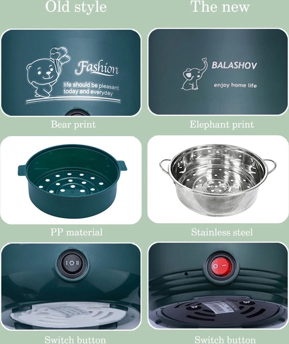 Afbeelding 2 van Multicooker - Keramische Binnenkant - Crockpot Slowcookers Met Anti-plak Laag - 1.8 liter - Met Stomer - Groen