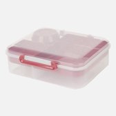 Lunchbox - 4-delig - Salade-/broodtrommel - Incl. sausbeker - Transparant/rood