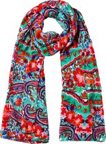 Nouka Foulard Femme Multicolore Vert & Rouge - Imprimé Boho Unique - Foulard Fin & Léger - Châle Aéré - Printemps/Eté - 90 x 180 cm