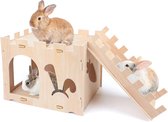 Bastix - Extra groot konijnenslot, natuurlijk sparrenhout, kasteel, konijnenspel, huisje, afneembare verstopplaats voor kleine dieren, verstopplaats voor binnen, volwassenen, konijnen, cavia's,