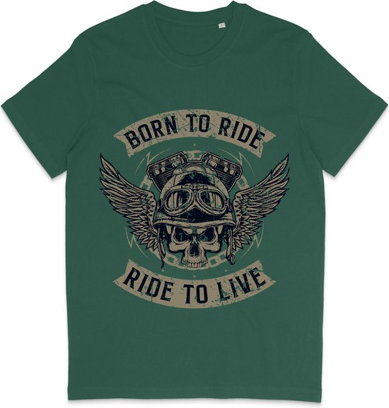 Heren en Dames T Shirt - Motorrijder - Born To Ride - Groen - XS