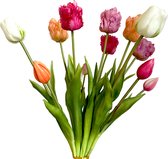 Viv! Home Luxuries - Tulpen boeket - 13 stuks - kunststof bloem - 46cm - roze wit paars perzik