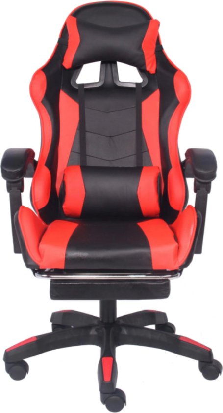 Concept-U - Masseer Zwarte en rode gamingstoel met voeten rust ULTIM