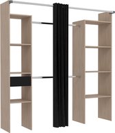 Concept-U - Houten kleedkamer met grijs gordijn en 2 kasten, 6 planken en een lade ELYSEE