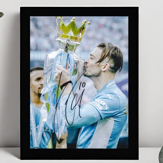Jack Grealish Ingelijste Handtekening – 15 x 10cm In Klassiek Zwart Frame – Gedrukte handtekening – Manchester City - Voetbal - Football - Aston Villa - The Three Lions