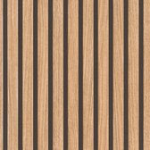 Behang 278408 - bruin papierbehang met houtlook, 3D-panelen in moderne Skandi-look, lamellenwand - 10,05m x 0,53m (LxB