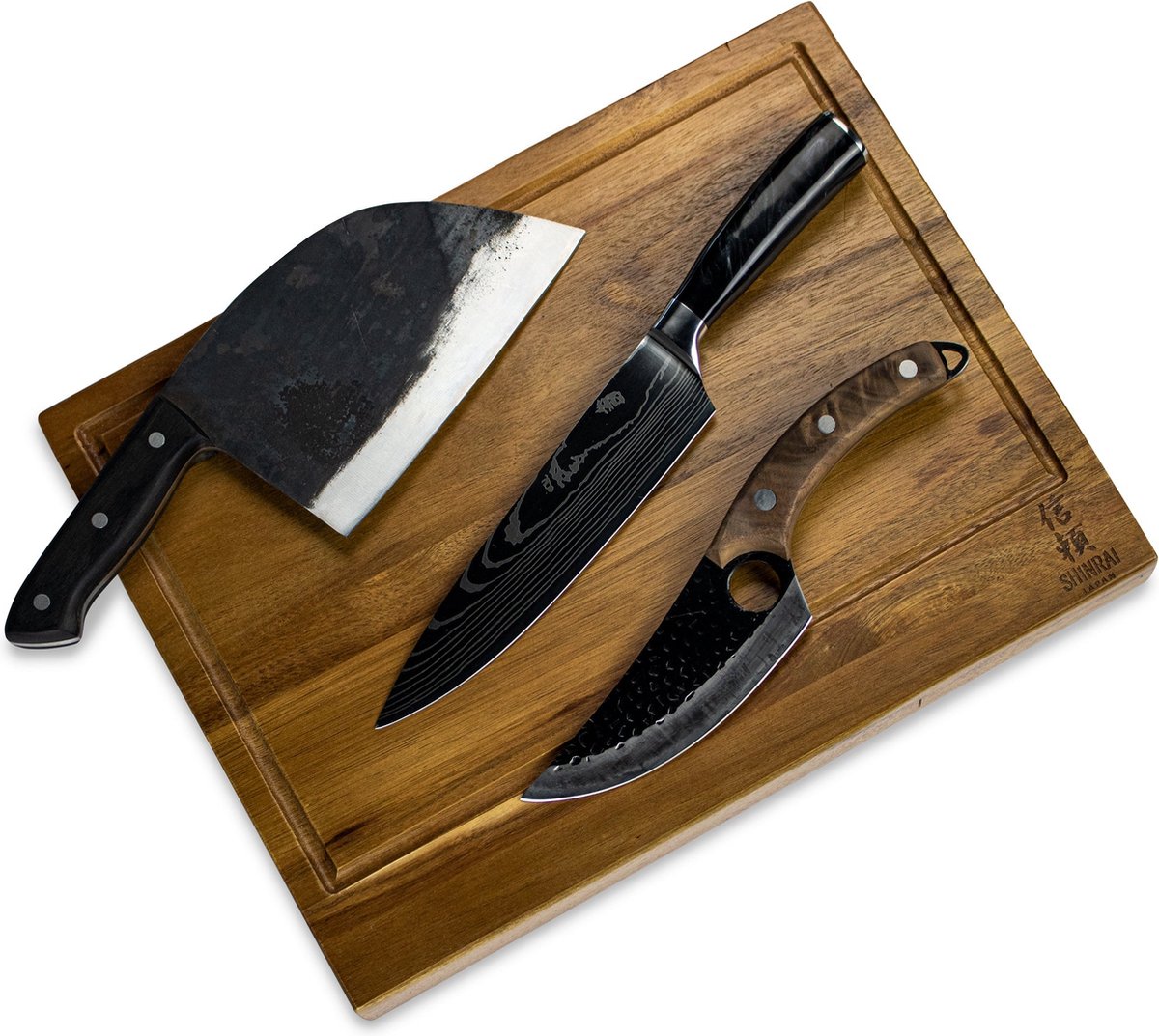 Shinrai Japan - 3 Bruine messen + Snijplank