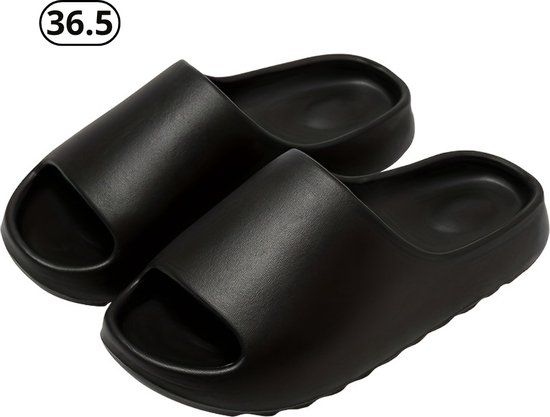 Livano Comfortabele Slippers - Badslippers - Teenslippers - Anti-Slip Slides - Flip Flops - Stevig Voetbed - Zwart - Maat 36.5