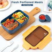 Lunchbox met vakken, 1250 ml, broodtrommel voor volwassenen, lunchtrommel voor kinderen, met bestek, lunchbox, broodtrommel, lekvrij, snackbox, ontbijtbox, lunchbox (Bule