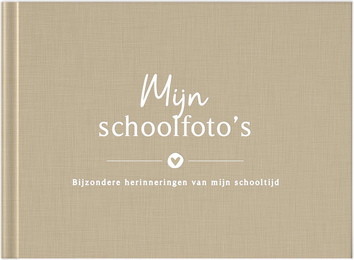 Fyllbooks - Schoolfotoboek Invulboek - Schoolfoto Album - Schooljarenboek - Linnen Taupe - Geschikt voor: 12 Portret- en Klassenfoto's