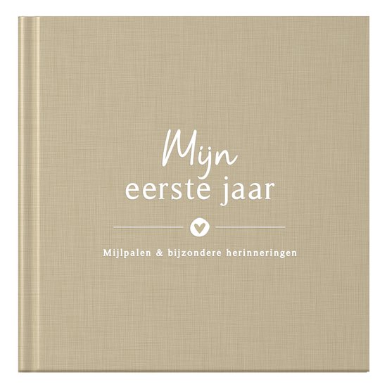 Fyllbooks - Baby Boek Mijn Eerste Jaar - Invulboek Baby - Linnen Cover - Taupe - Geschikt voor alle Gezinssamenstellingen