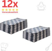 Theedoeken - Horeca Kwaliteit - Katoenenen Theedoeken set - 12 x - Blauw Wit - Ophang Lus