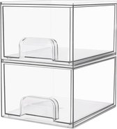 Stapelbare Acryl Opbergladen met Antislipmatten - Badkamerorganizer voor Dressoir - Set van 2 freezer organizer bins
