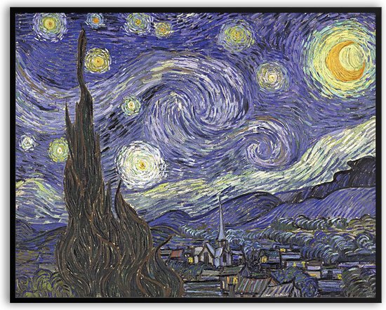 Vincent van Gogh de Sterrenhemel Fotolijst met glas 50 x 70 cm - Prachtige kwaliteit - zonnebloem - verjaardag - kado - Canvas - incl ophangsysteem - Poster - Grappig - cadeau