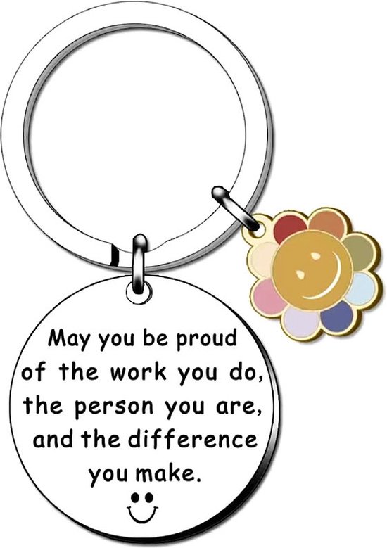 Inspirerende May you Be Proud Sleutelhanger I Met Bloem Smiley I Sleutelhouder I Positivistische Sleutelhanger I Zilver