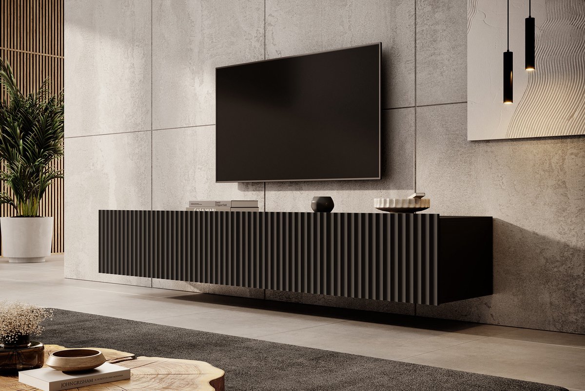 MEUBELLA TV-Meubel Pepinos - Mat zwart - 200 cm