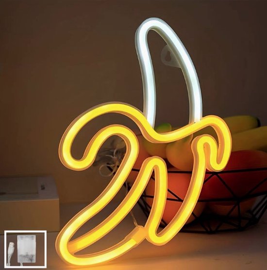 Neon Lamp - Banaan- Geel/Warm Wit - 29x20cm- Excl. 3 AA batterijen - Neon Verlichting - Wandlamp