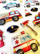 Puffy Voertuigen Stickers - 3D Stickers Jongens - Stickervel Voertuigen - Stickers van Auto's - Stickers voor Kinderen - Stickers voor Jongens - Knutselen Jongens - Leuke Stickers Kinderen - Brandweer Stickers